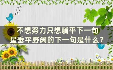 不想努力只想躺平下一句 星垂平野阔的下一句是什么？